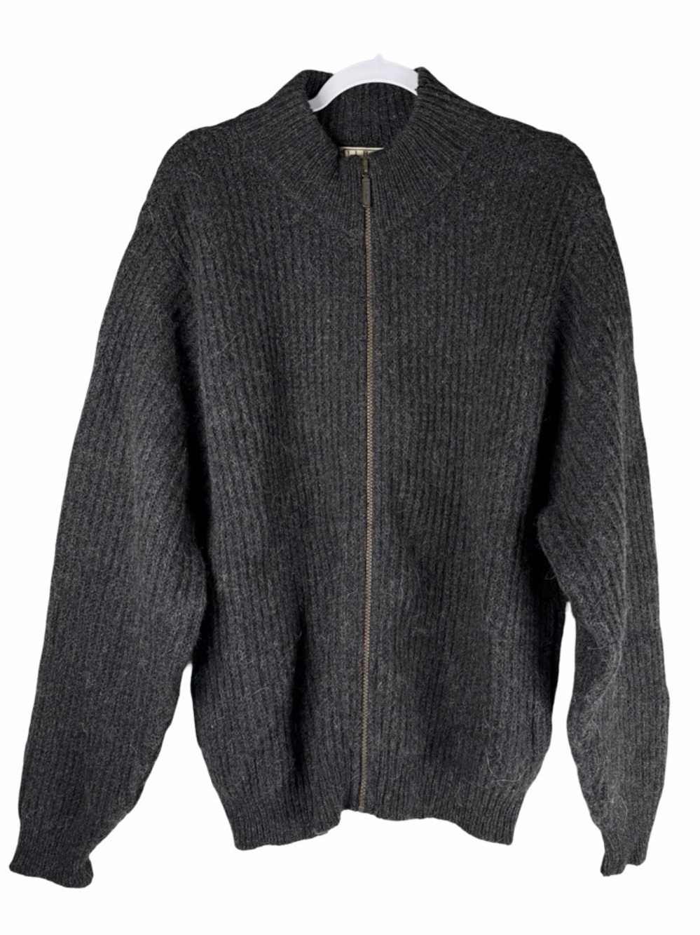 Vintage LL Bean Freeport Maine Wool Alpaca Full Zip Ribbed Jacket Sweater Large